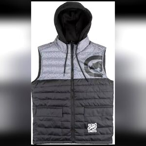 Ecko Unltd Men's Puffer Vest Hoodie Size 2XL NWT Color Gray Marled Black